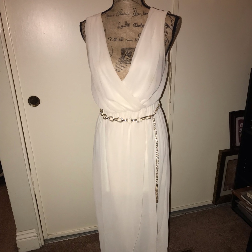 White low cut long dress